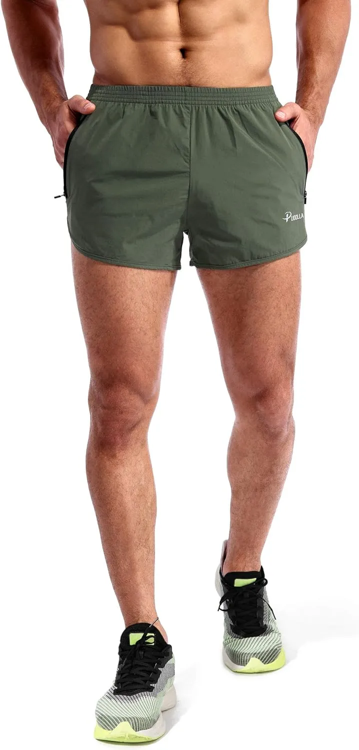 Pudolla Men’s Running Shorts 3 Inch Quick Dry Gym Athletic Workout Shorts for Men with Zipper Pockets