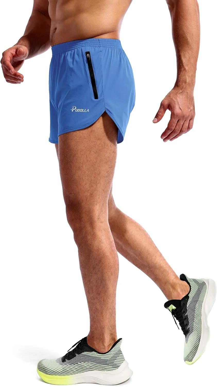 Pudolla Men’s Running Shorts 3 Inch Quick Dry Gym Athletic Workout Shorts for Men with Zipper Pockets