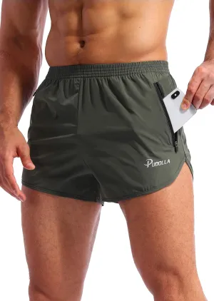Pudolla Men’s Running Shorts 3 Inch Quick Dry Gym Athletic Workout Shorts for Men with Zipper Pockets
