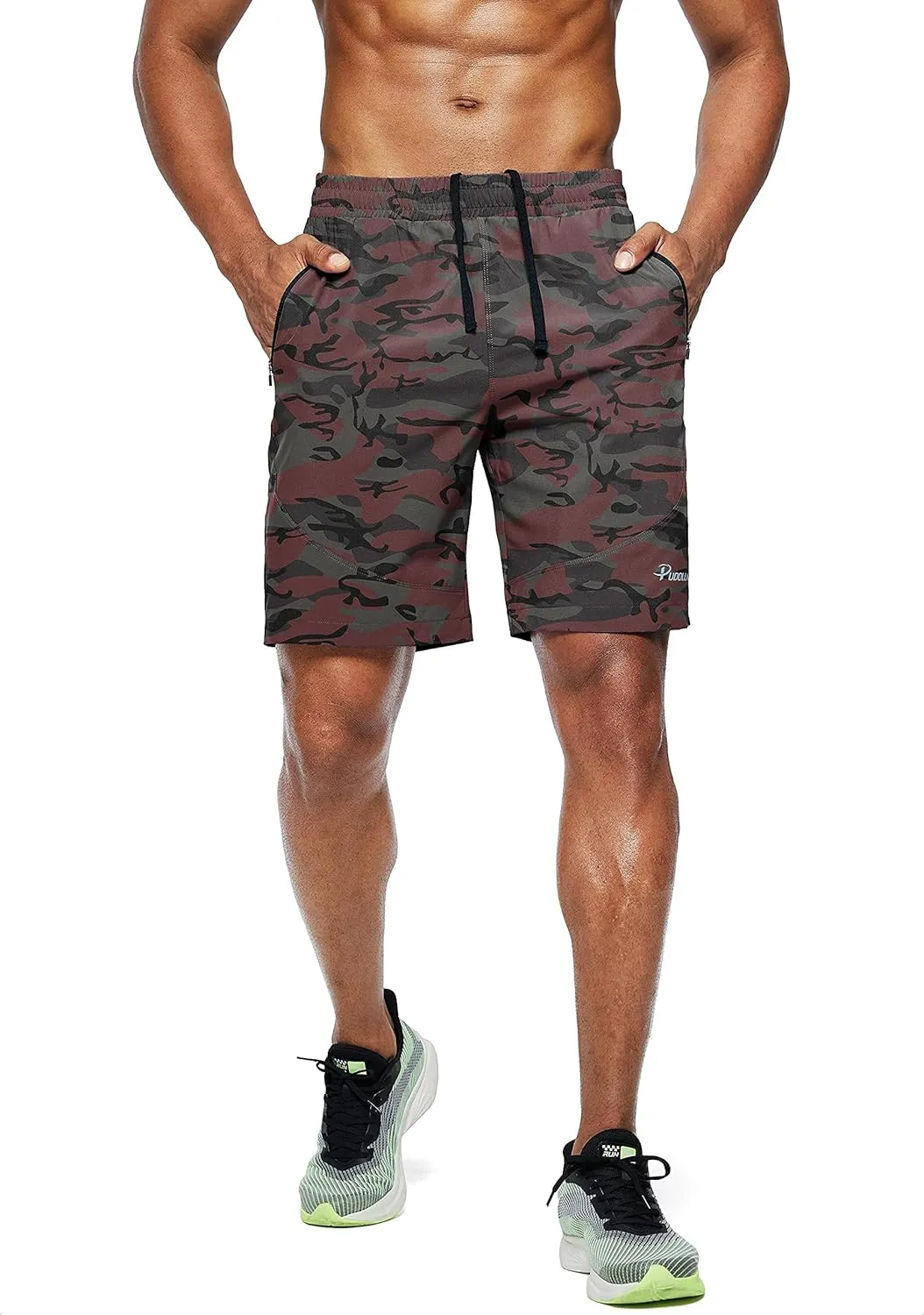 Pudolla Men's Workout Running Shorts 7"/5"/9" Lightweight Gym Athletic Shorts for Men with Zipper Pockets