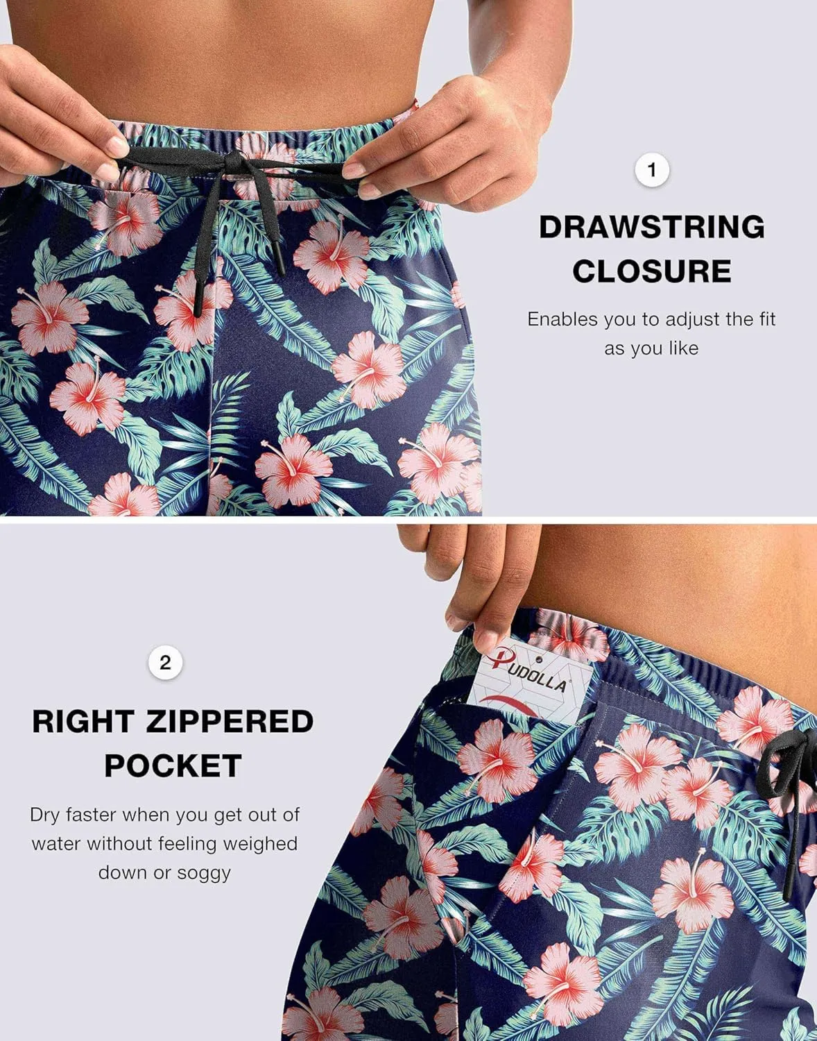 Pudolla Women's Swim Capris 18" Quick Dry UPF50  Swimsuit Pants Long Board Shorts for Women with Pockets