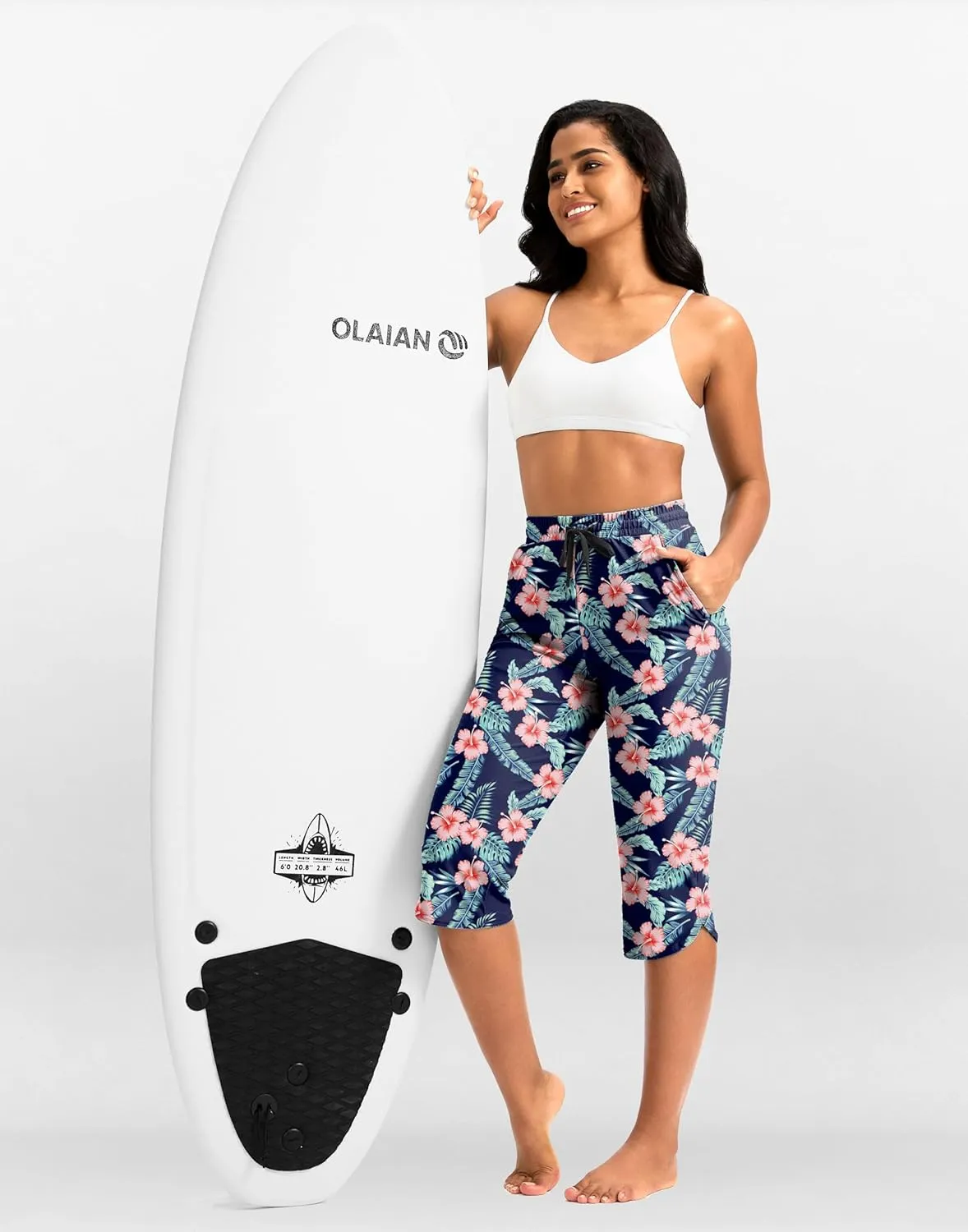 Pudolla Women's Swim Capris 18" Quick Dry UPF50  Swimsuit Pants Long Board Shorts for Women with Pockets