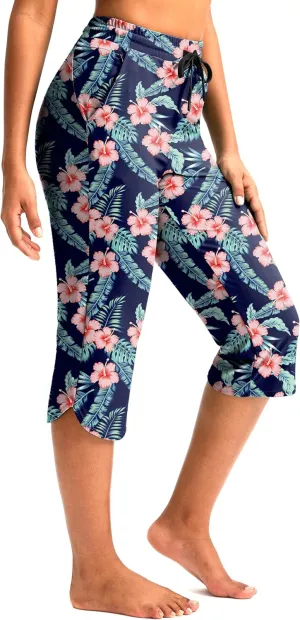 Pudolla Women's Swim Capris 18" Quick Dry UPF50  Swimsuit Pants Long Board Shorts for Women with Pockets