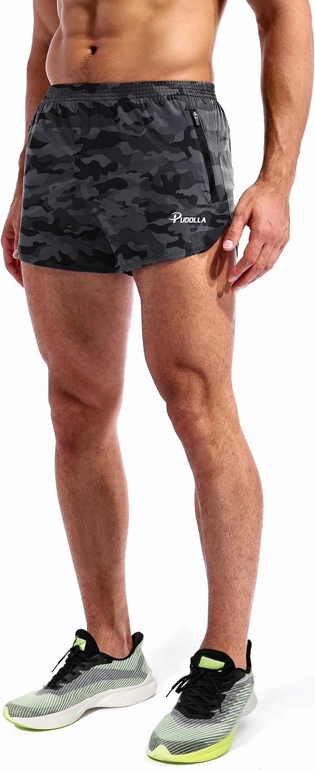 Pudolla Men’s Running Shorts 3 Inch Quick Dry Gym Athletic Workout Shorts for Men with Zipper Pockets