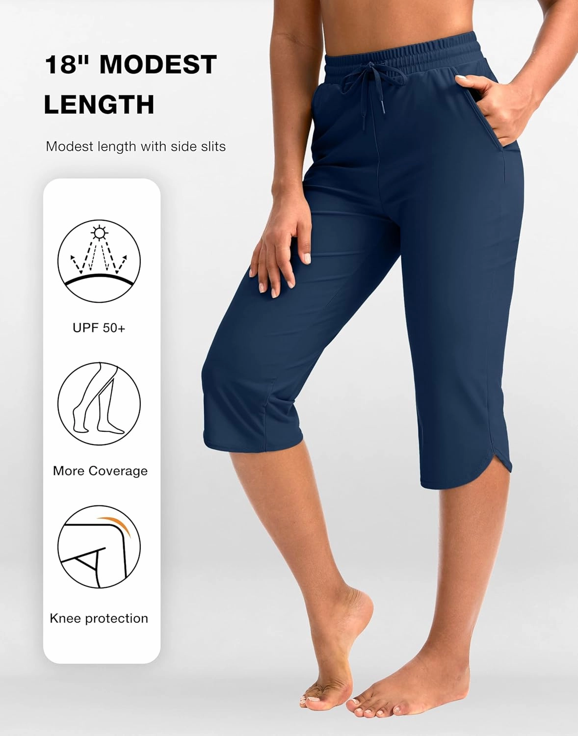 Pudolla Women's Swim Capris 18" Quick Dry UPF50  Swimsuit Pants Long Board Shorts for Women with Pockets