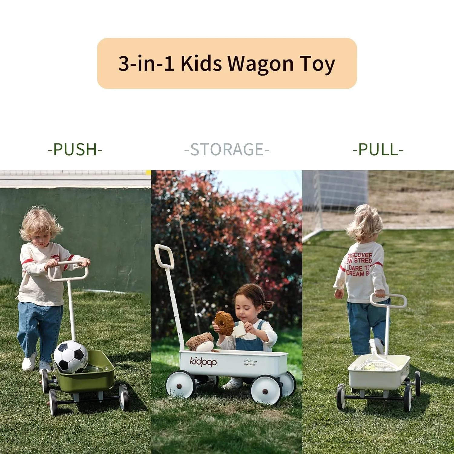 PULA-Wild 2-in-1 Kids' Pull-Along Wagon Toddlers Push Walker for 2.5-8 Adjustable Handlebar, Birthday Gifts Max Weight 33 lbs (Red)