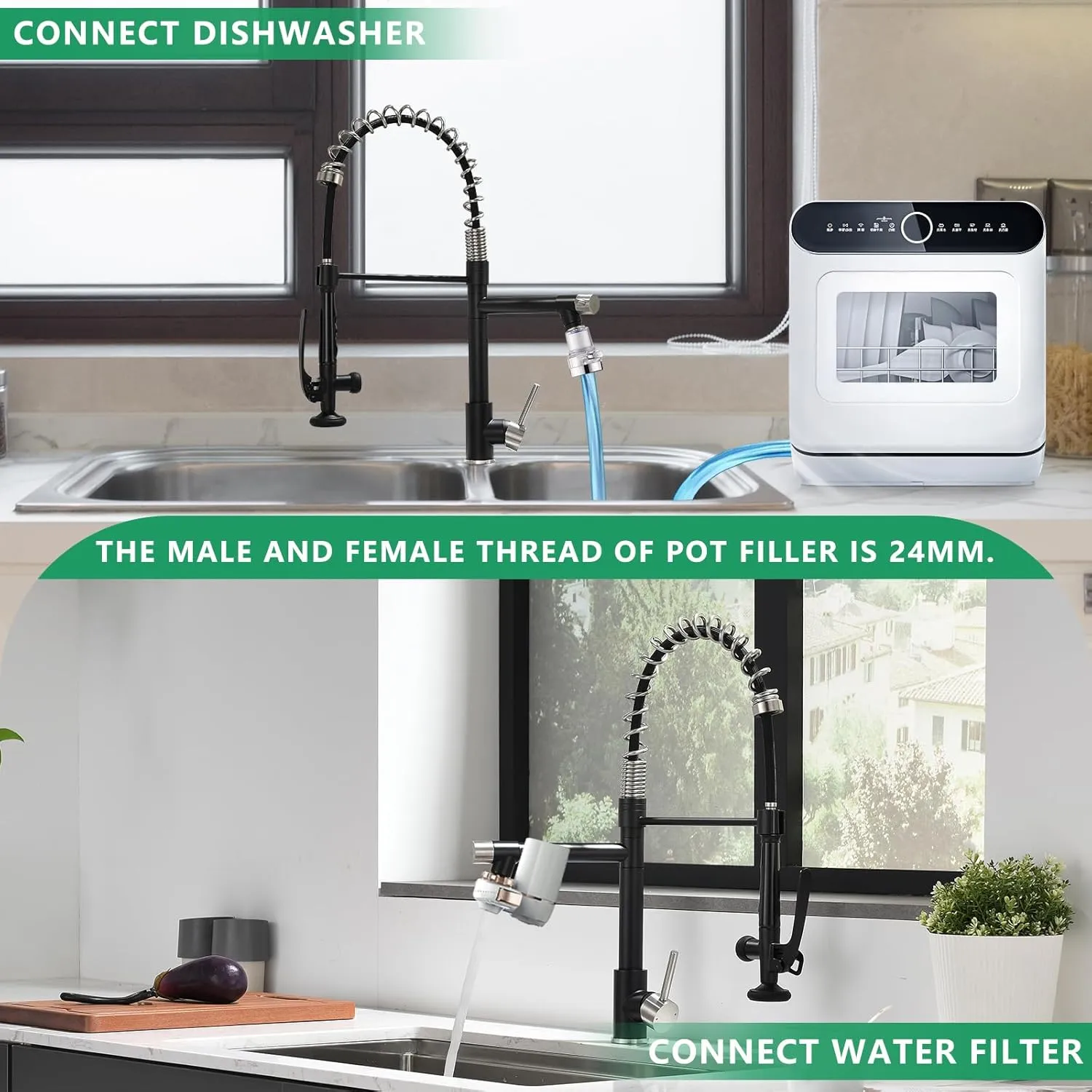 Pull Down Kitchen Faucet with Sprayer,Fapully Commercial Matte Black&Brushed Nickel Kitchen Sink Faucets