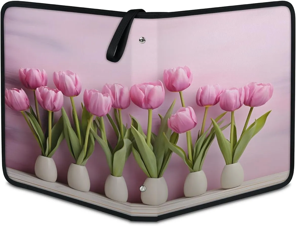 Purple Tulips 3 Ring Trading Zipper Binder Strap, Trading Card Binder 4 Pocket, 400 Pockets Card Holder with 50 Removable Sleeves for Game Cards