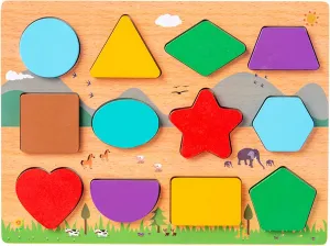 Puzzle Board Toddler Puzzles Shape, Colors Wooden Puzzles for Toddlers 1-3, Toddler Toys for 2 3 4 Years Old