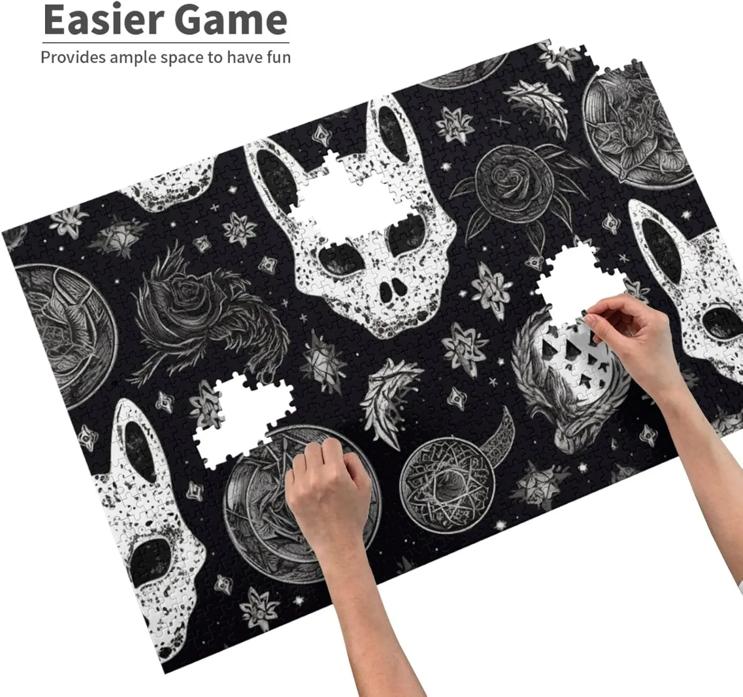 Puzzles 1000 Pieces Personalized Jigsaw Puzzles Skull Cat Moon Gothic Photo Puzzle Challenging Picture Puzzle for Adults Personaliz Jigsaw with Storage Bag (29.5" x 19.7")