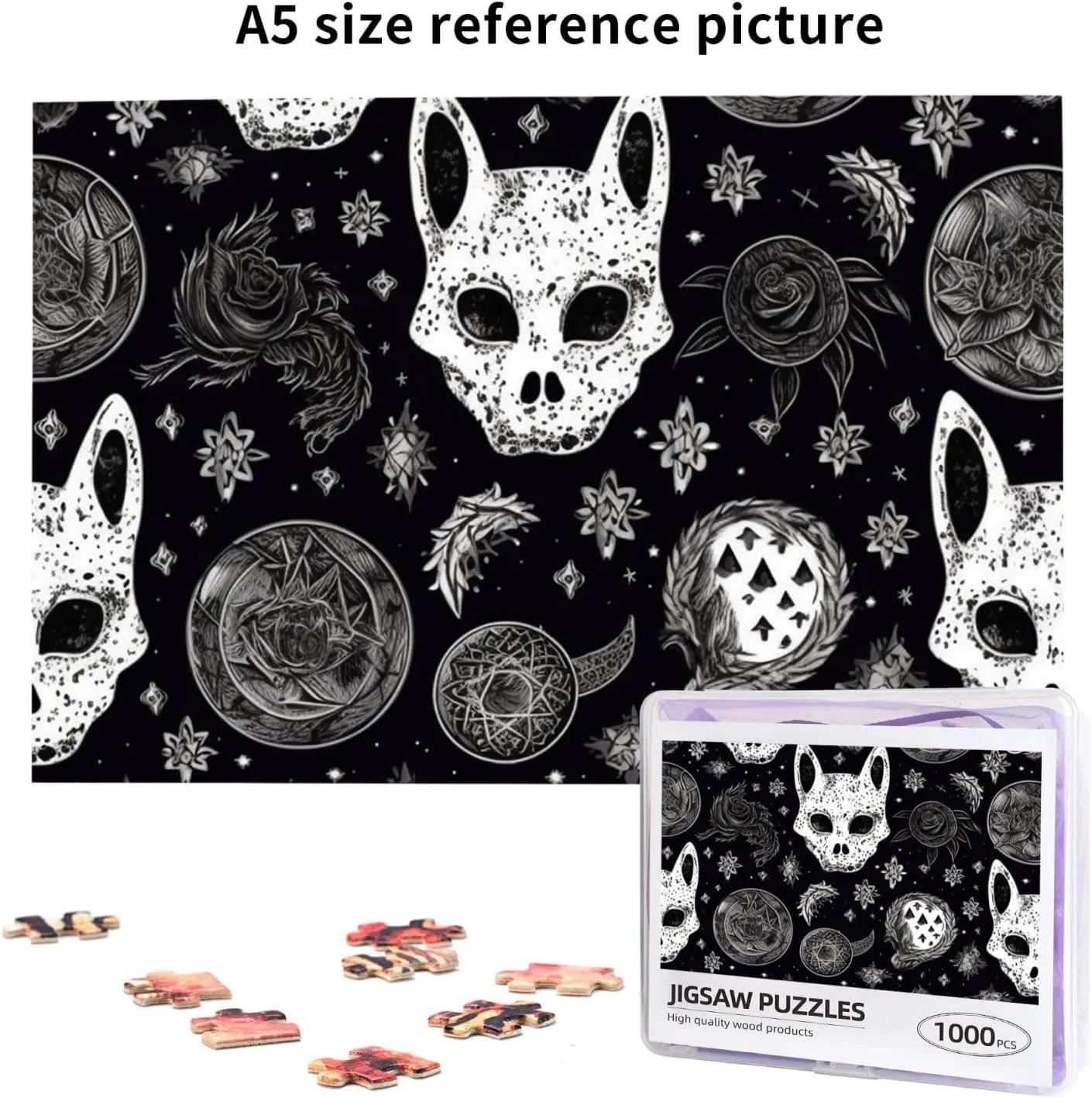 Puzzles 1000 Pieces Personalized Jigsaw Puzzles Skull Cat Moon Gothic Photo Puzzle Challenging Picture Puzzle for Adults Personaliz Jigsaw with Storage Bag (29.5" x 19.7")
