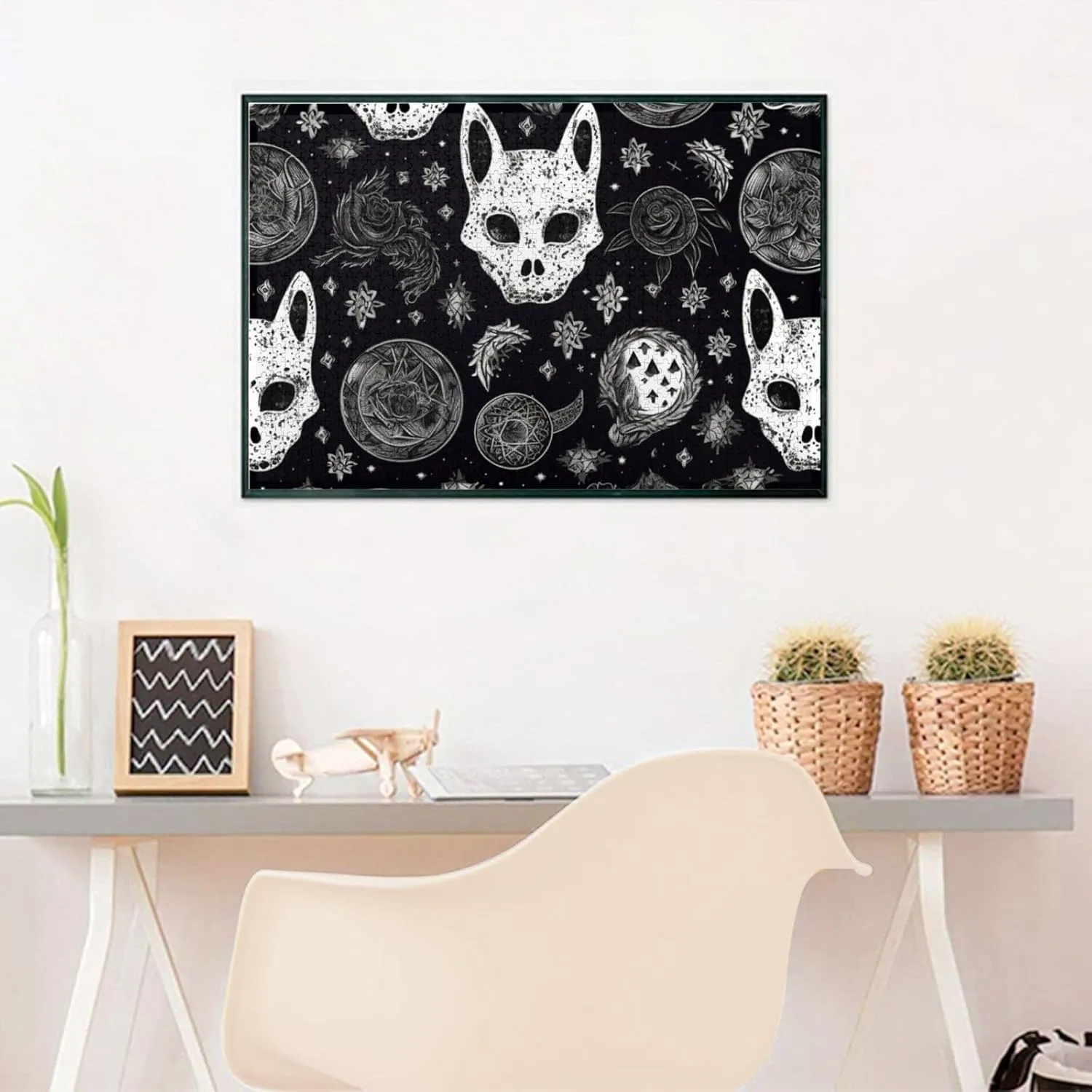 Puzzles 1000 Pieces Personalized Jigsaw Puzzles Skull Cat Moon Gothic Photo Puzzle Challenging Picture Puzzle for Adults Personaliz Jigsaw with Storage Bag (29.5" x 19.7")