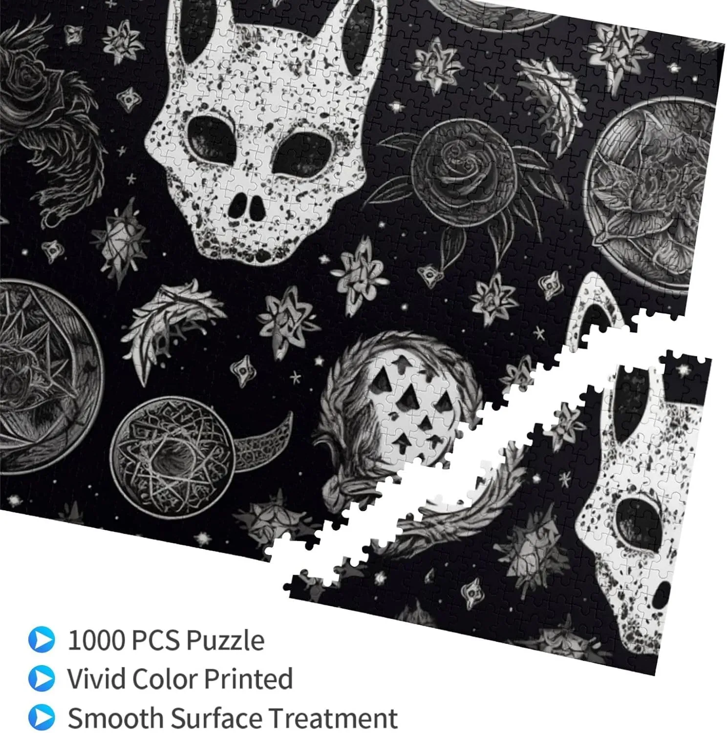 Puzzles 1000 Pieces Personalized Jigsaw Puzzles Skull Cat Moon Gothic Photo Puzzle Challenging Picture Puzzle for Adults Personaliz Jigsaw with Storage Bag (29.5" x 19.7")