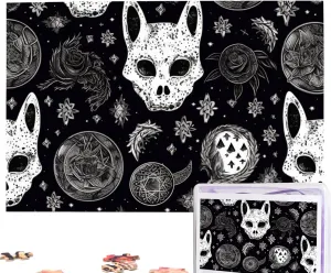 Puzzles 1000 Pieces Personalized Jigsaw Puzzles Skull Cat Moon Gothic Photo Puzzle Challenging Picture Puzzle for Adults Personaliz Jigsaw with Storage Bag (29.5" x 19.7")