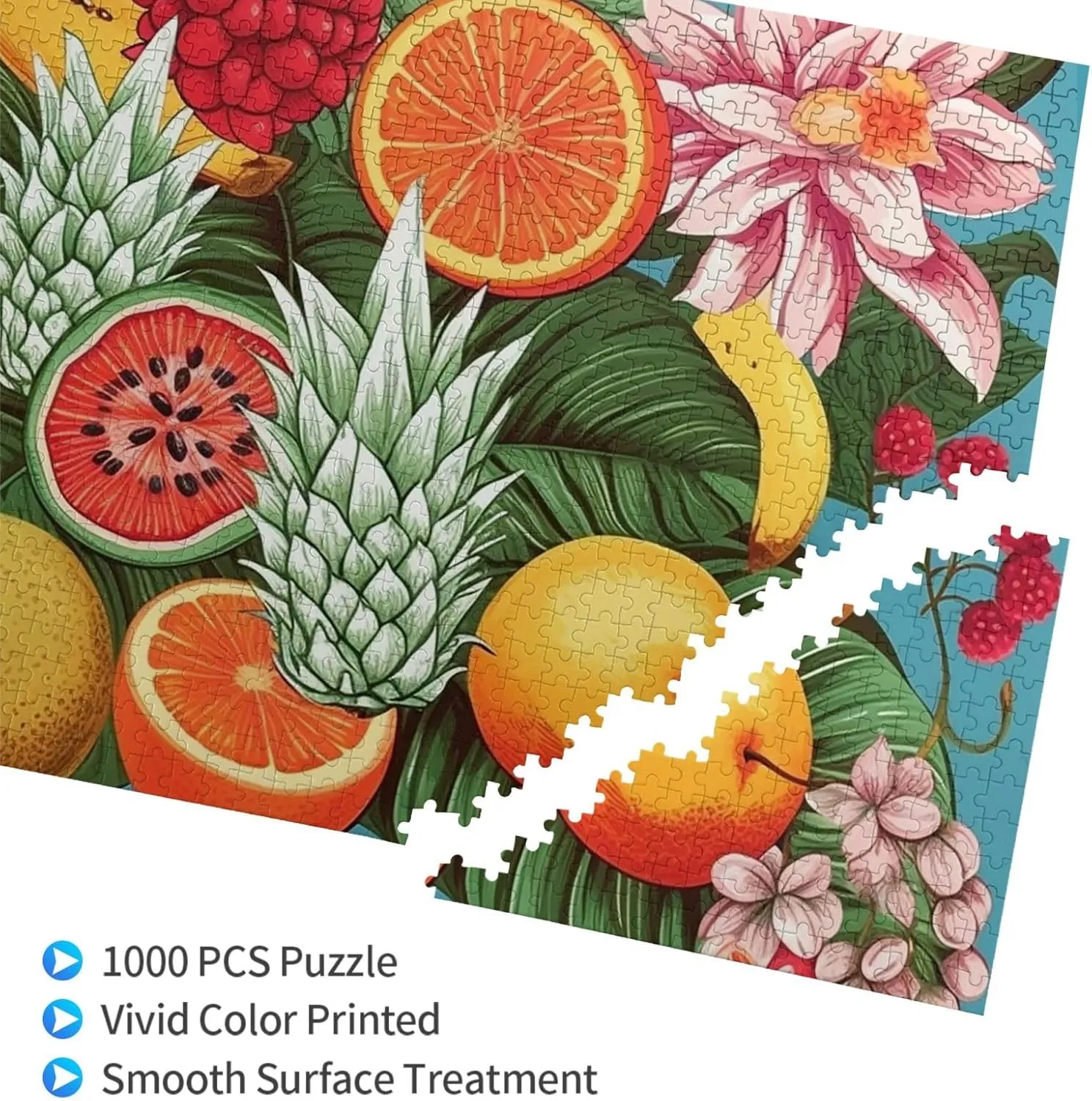 Puzzles 1000 Pieces Personalized Jigsaw Puzzles Tropical Fruits and Flowers Photo Puzzle Challenging Picture Puzzle for Adults Personaliz Jigsaw with Storage Bag (29.5" x 19.7")