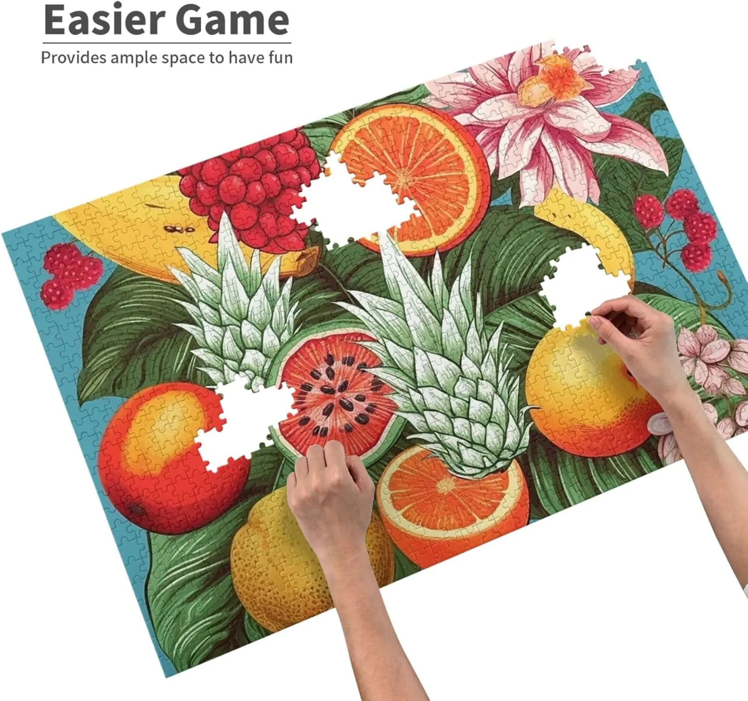 Puzzles 1000 Pieces Personalized Jigsaw Puzzles Tropical Fruits and Flowers Photo Puzzle Challenging Picture Puzzle for Adults Personaliz Jigsaw with Storage Bag (29.5" x 19.7")