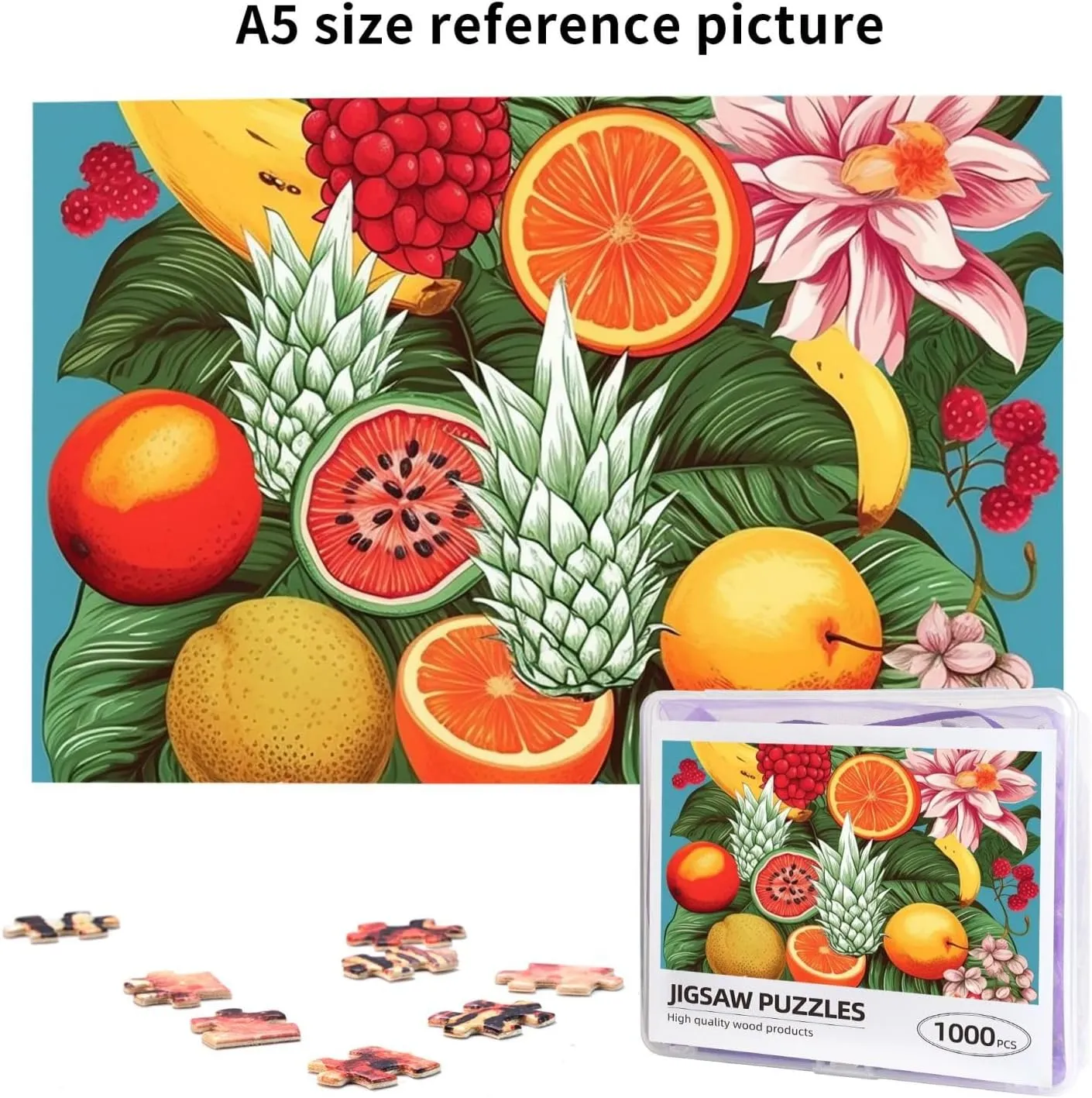 Puzzles 1000 Pieces Personalized Jigsaw Puzzles Tropical Fruits and Flowers Photo Puzzle Challenging Picture Puzzle for Adults Personaliz Jigsaw with Storage Bag (29.5" x 19.7")