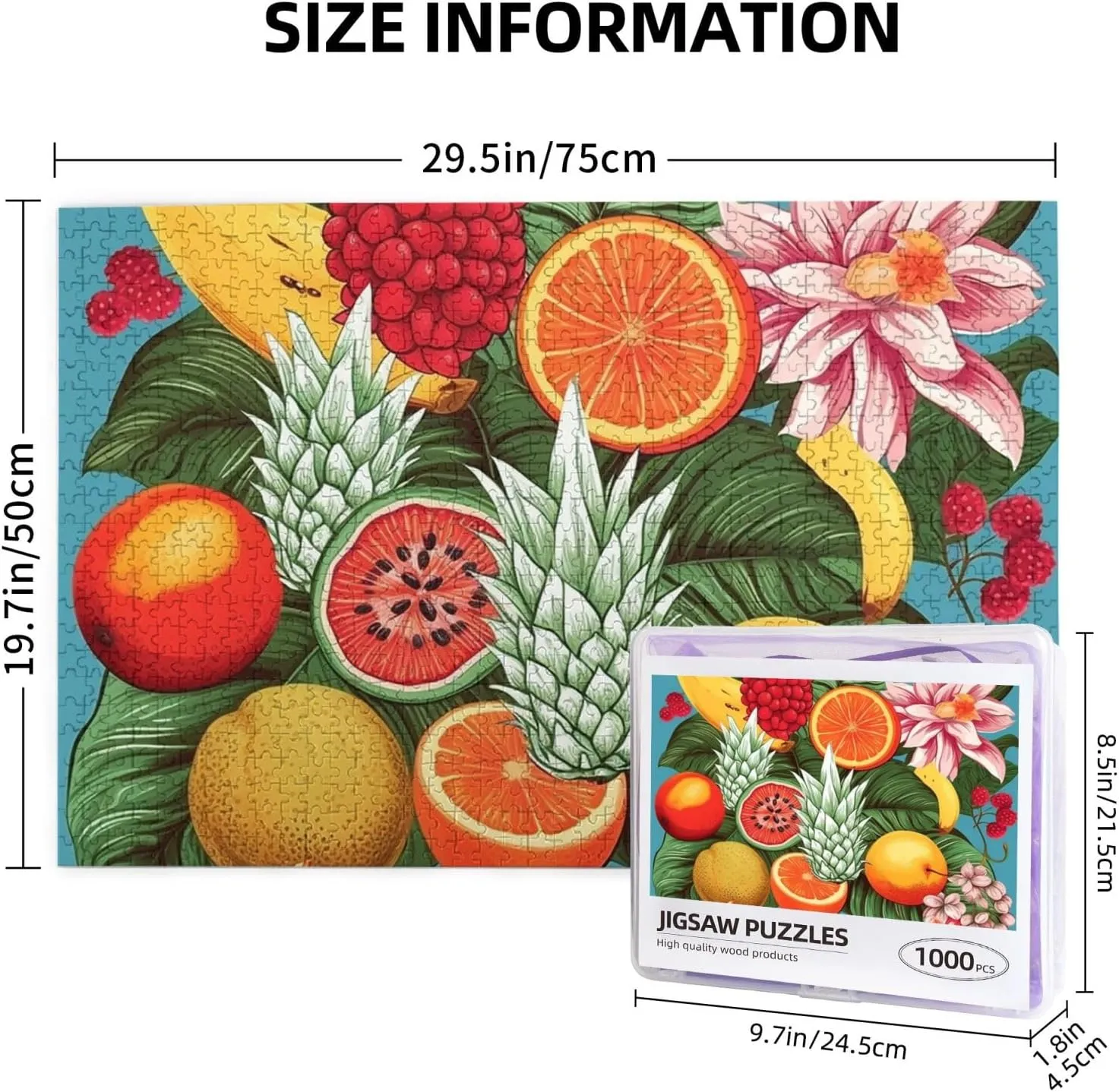 Puzzles 1000 Pieces Personalized Jigsaw Puzzles Tropical Fruits and Flowers Photo Puzzle Challenging Picture Puzzle for Adults Personaliz Jigsaw with Storage Bag (29.5" x 19.7")
