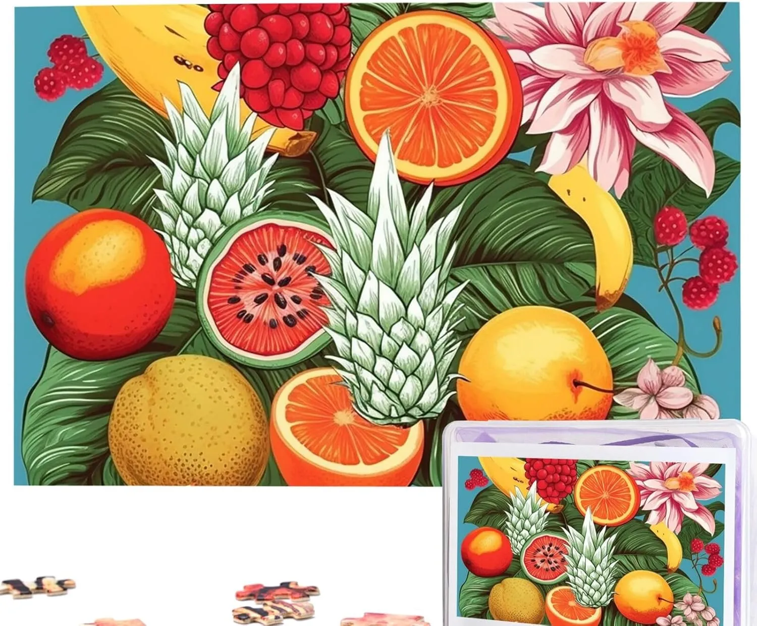 Puzzles 1000 Pieces Personalized Jigsaw Puzzles Tropical Fruits and Flowers Photo Puzzle Challenging Picture Puzzle for Adults Personaliz Jigsaw with Storage Bag (29.5" x 19.7")