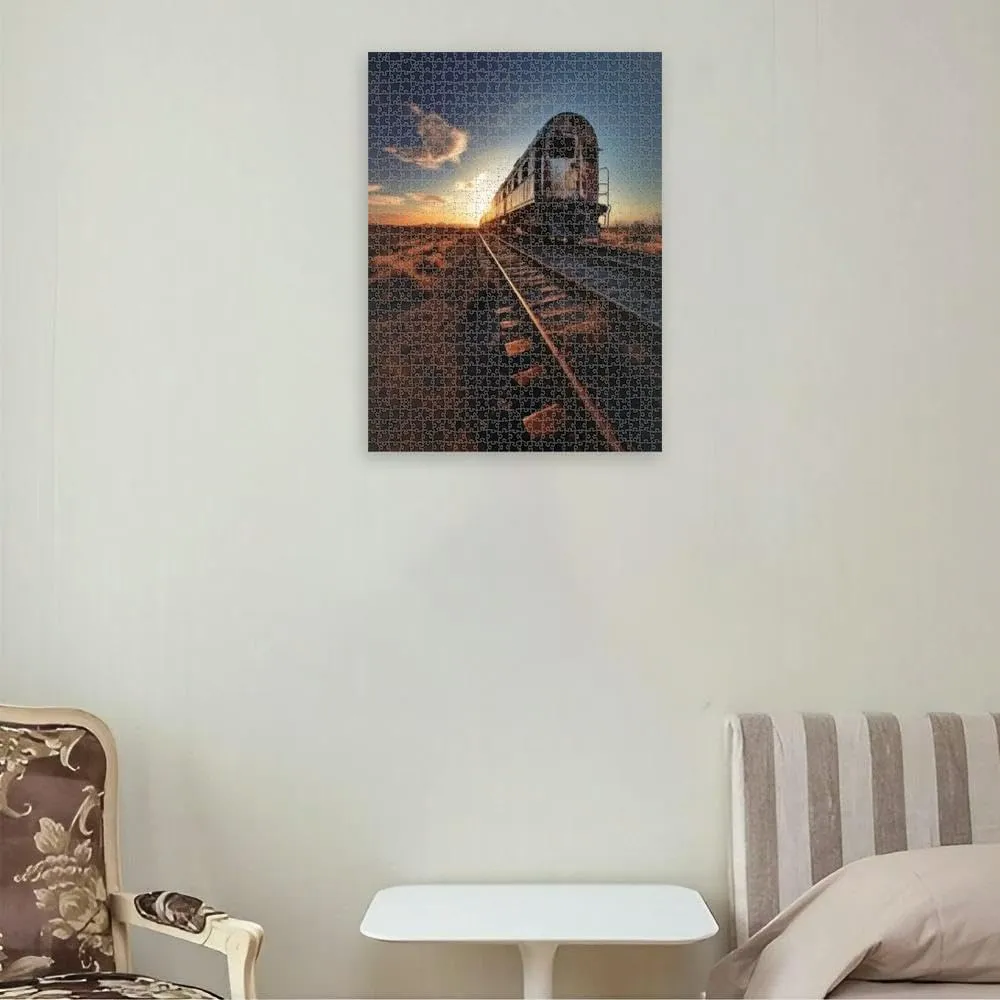 Puzzles for Adults 1000 Pieces Jigsaw Puzzles with Letters on Back an Old Train is Traveling Down The Tracks at Sunset Generative Difficult Hard Cool Puzzle 1000 Piece Puzzle Clearance