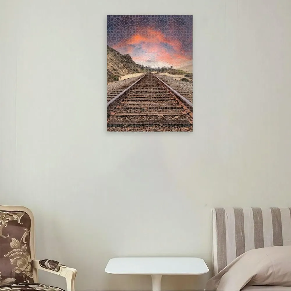 Puzzles for Adults 1000 Pieces Jigsaw Puzzles with Letters on Back Sunset Over Train Tracks Run Through State Beach Difficult Hard Cool Puzzle 1000 Piece Puzzle Clearance