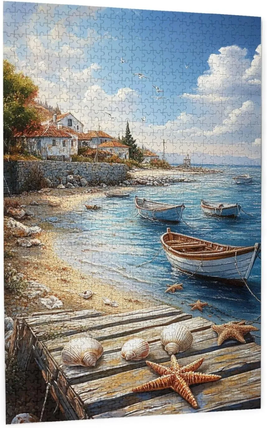 Puzzles for Adults 1000 Pieces, Mediterranean Seaside Fishing Villages, Vibrant Wall Art, Brainstorming Games and Party Stress relievers, Forget About The Worries of Life and School