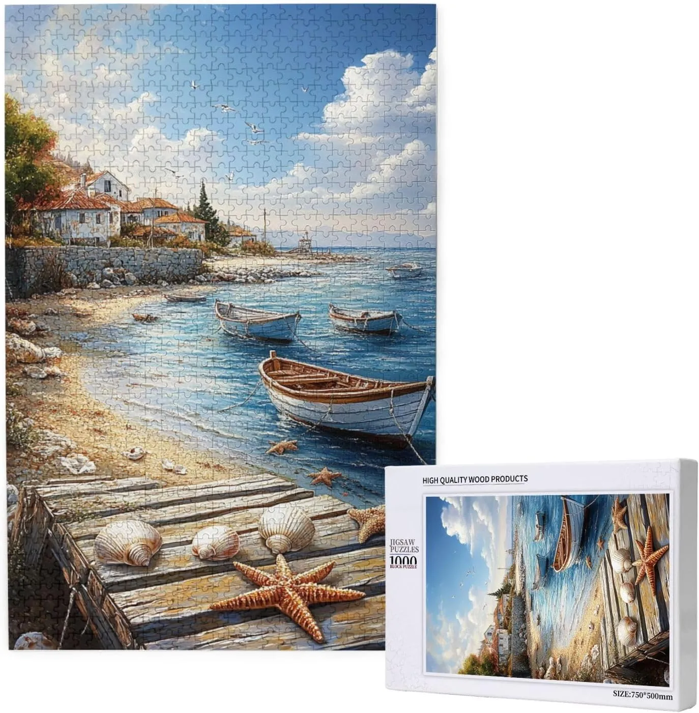Puzzles for Adults 1000 Pieces, Mediterranean Seaside Fishing Villages, Vibrant Wall Art, Brainstorming Games and Party Stress relievers, Forget About The Worries of Life and School