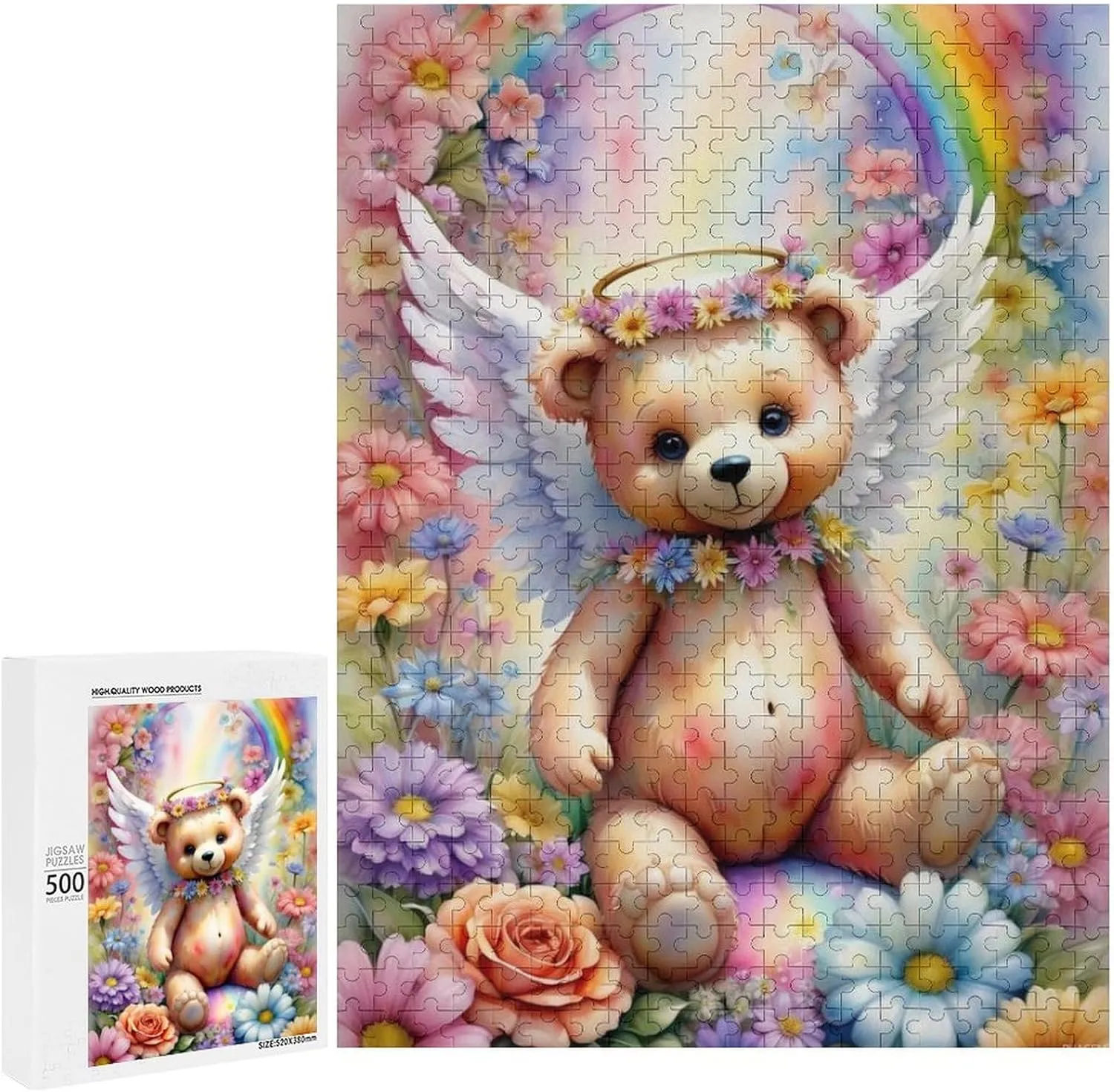 Puzzles for Adults 500 Pieces - Angels Teddy Bear Colorful Animal Angels Best Challenging Puzzles for Cognitive Workout - Safe Eco-Friendly - Most Popular Leisure Activities