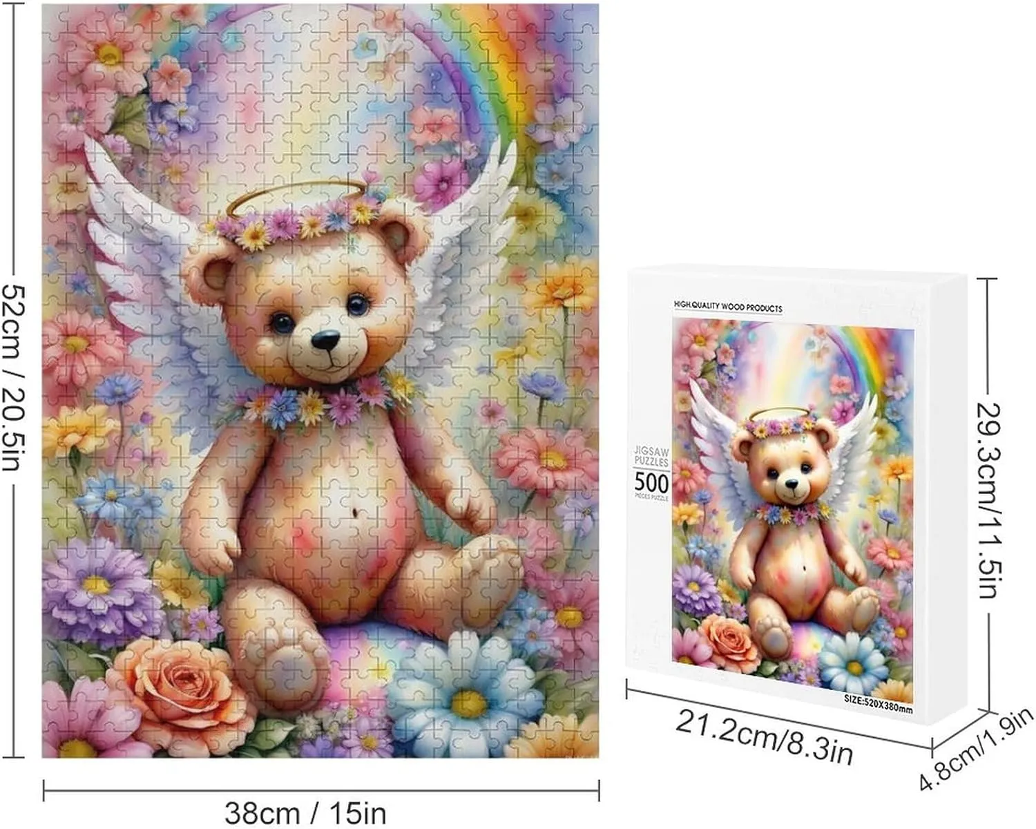 Puzzles for Adults 500 Pieces - Angels Teddy Bear Colorful Animal Angels Best Challenging Puzzles for Cognitive Workout - Safe Eco-Friendly - Most Popular Leisure Activities