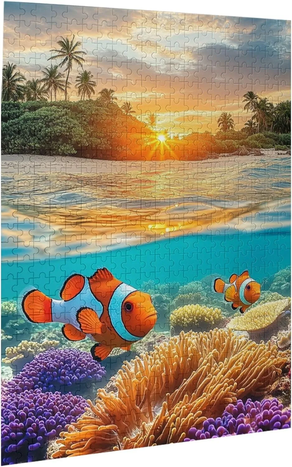 Puzzles for Adults 500 Pieces, Sunset and Fish Under The Water Ocean Style Wooden Puzzle Game, Relieve Stress and Enjoy The Fun of Solving Puzzles, Ideal for Relaxation and Family Fun