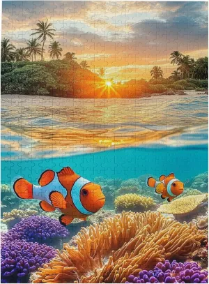 Puzzles for Adults 500 Pieces, Sunset and Fish Under The Water Ocean Style Wooden Puzzle Game, Relieve Stress and Enjoy The Fun of Solving Puzzles, Ideal for Relaxation and Family Fun