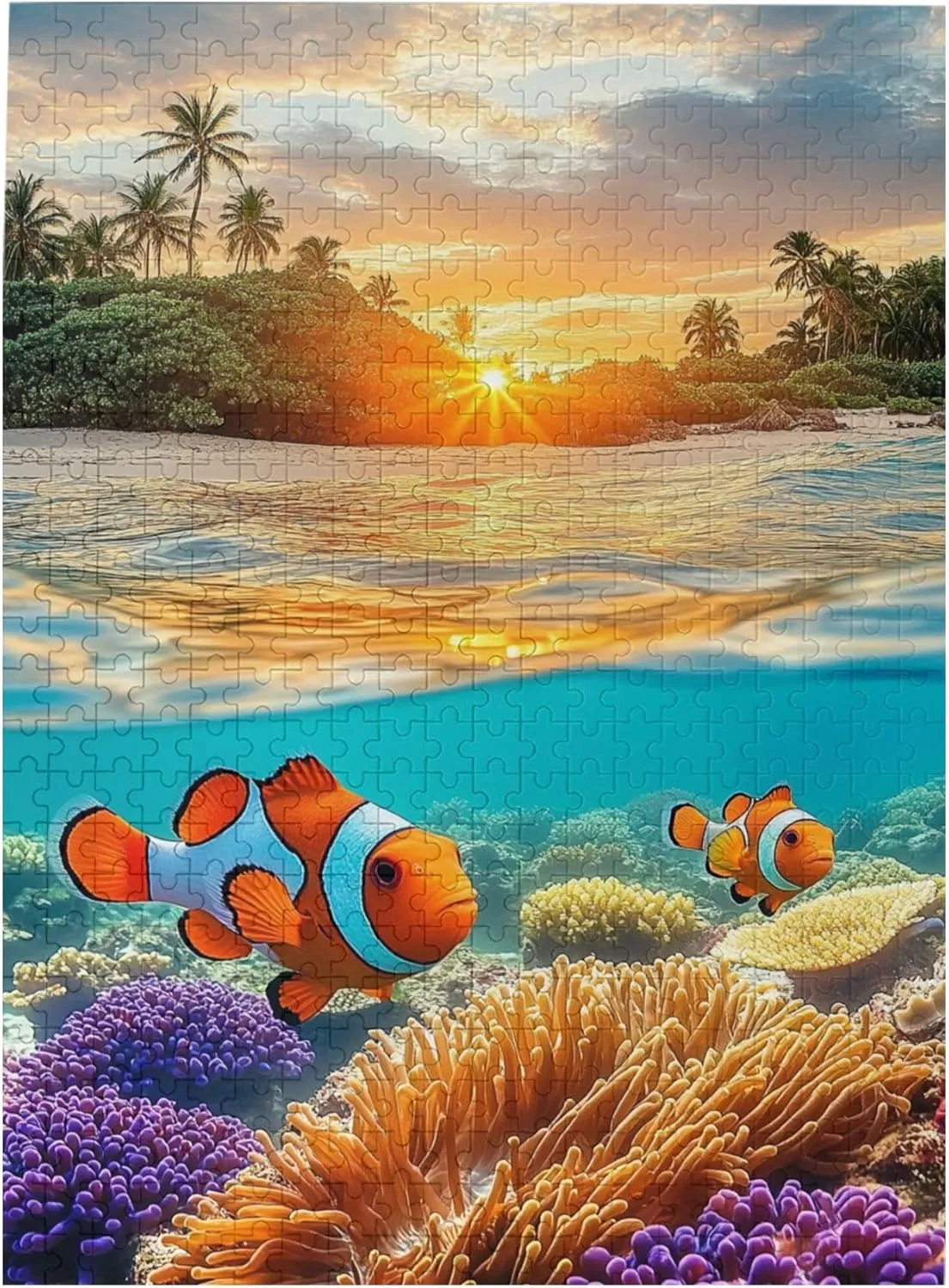 Puzzles for Adults 500 Pieces, Sunset and Fish Under The Water Ocean Style Wooden Puzzle Game, Relieve Stress and Enjoy The Fun of Solving Puzzles, Ideal for Relaxation and Family Fun