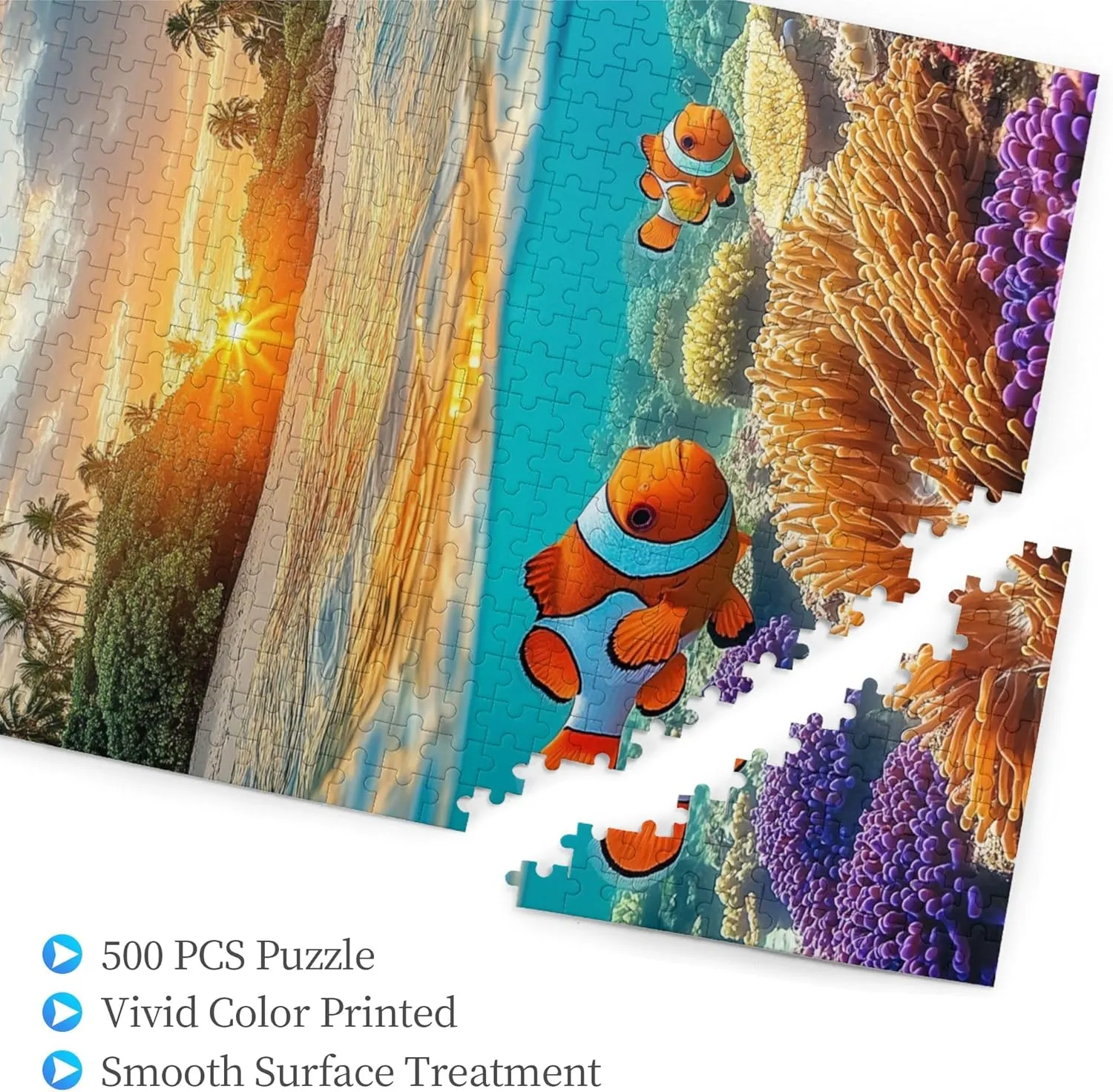 Puzzles for Adults 500 Pieces, Sunset and Fish Under The Water Ocean Style Wooden Puzzle Game, Relieve Stress and Enjoy The Fun of Solving Puzzles, Ideal for Relaxation and Family Fun