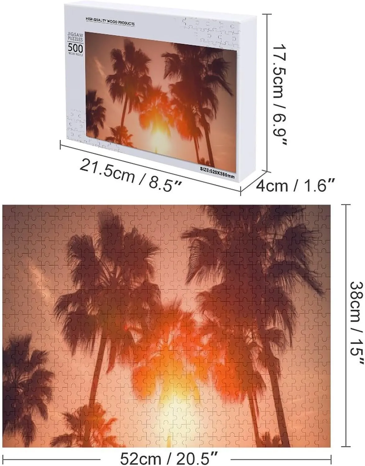 Puzzles for Adults 500 Pieces - Sunset Palm Best Challenging Puzzles for Cognitive Workout - Safe Eco-Friendly - Most Popular Leisure Activities