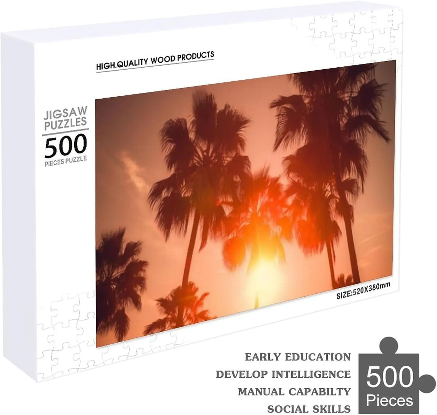 Puzzles for Adults 500 Pieces - Sunset Palm Best Challenging Puzzles for Cognitive Workout - Safe Eco-Friendly - Most Popular Leisure Activities