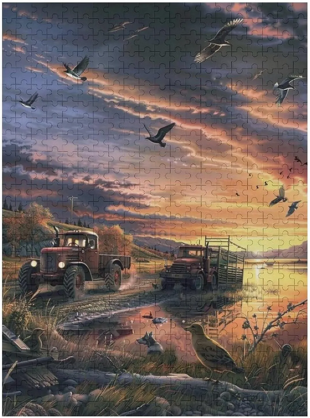 Puzzles for Adults 500 Pieces - Tractor Sunset Lake Vehicle Best Challenging Puzzles for Cognitive Workout - Safe Eco-Friendly - Most Popular Leisure Activities