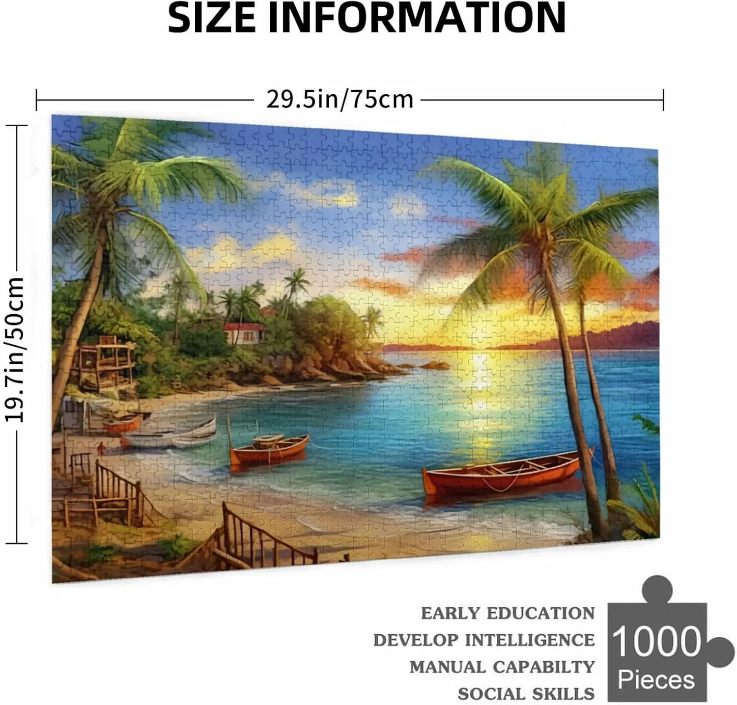 Puzzles for Adults and Family 1000 Pieces Jigsaw Puzzles Hawaii Scenery Ocean Beach Coconut Tree Formation Wooden Challenging Puzzle Perfect for Game Nights 29.5'' x 19.6''