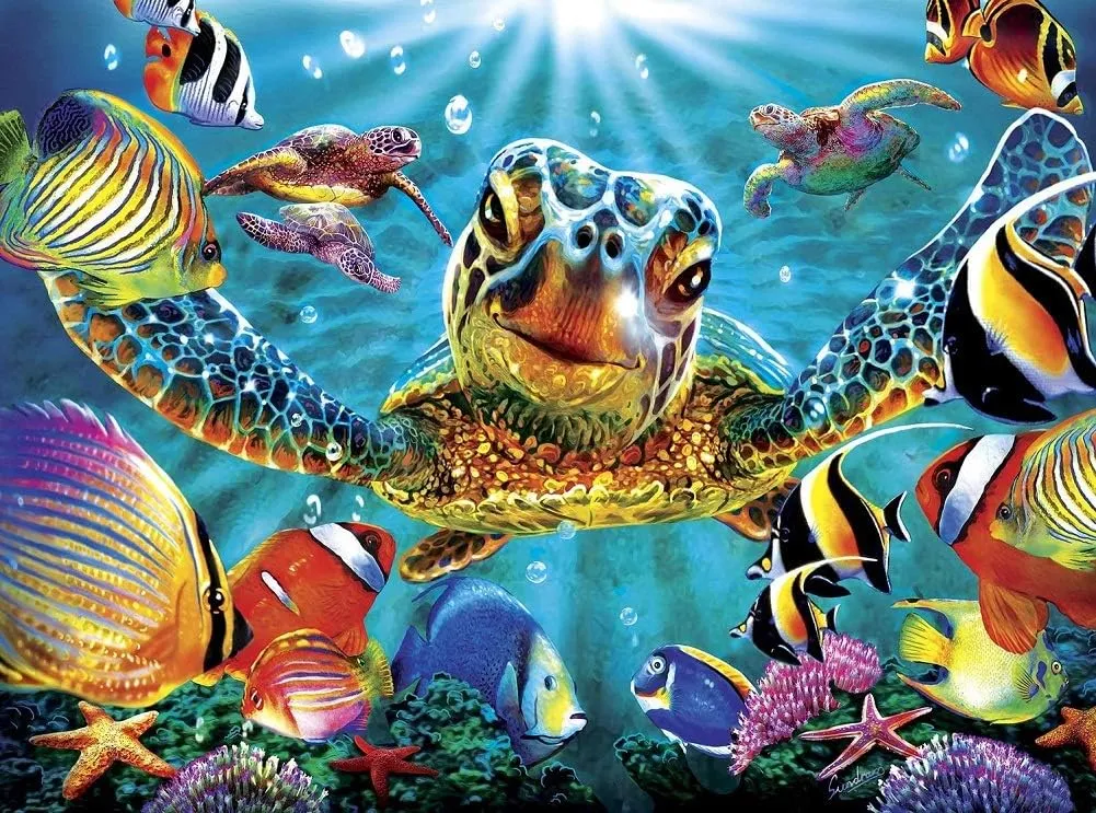 Puzzles Green Turtle Sea Turtle - 1000 Piece Jigsaw Puzzle Ocean Landscape Puzzles for Adults 1000 Piece Jigsaw Puzzle - Challenging Game Puzzles