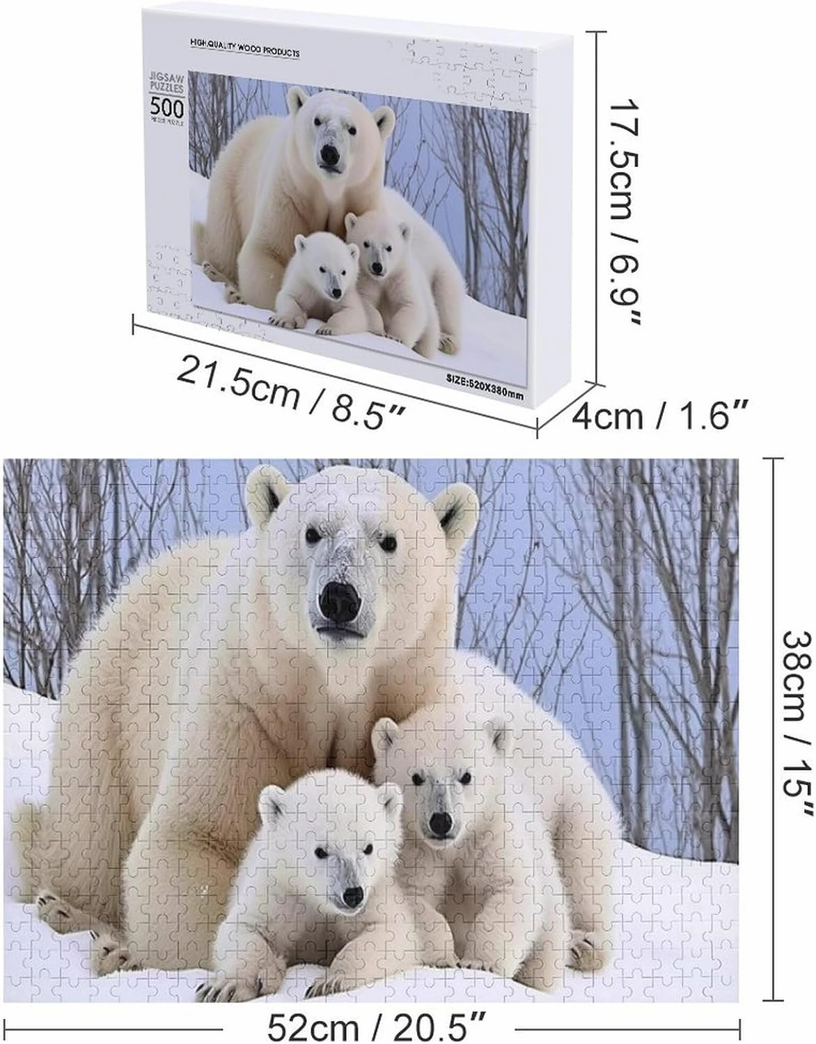 Puzzles for Adults 500 Pieces - Polar Bear Animals Best Challenging Puzzles for Cognitive Workout - Safe Eco-Friendly - Most Popular Leisure Activities