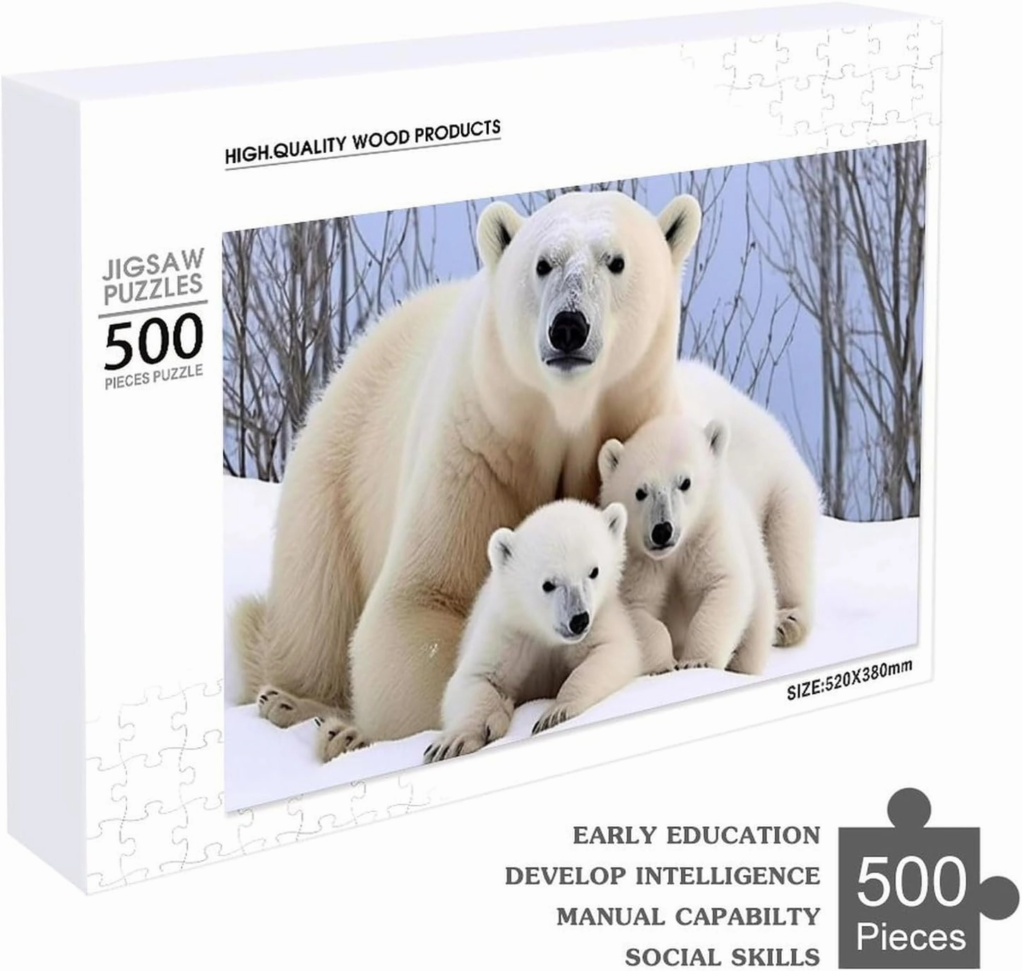 Puzzles for Adults 500 Pieces - Polar Bear Animals Best Challenging Puzzles for Cognitive Workout - Safe Eco-Friendly - Most Popular Leisure Activities
