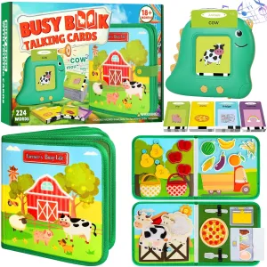 Quanquer Farm Busy Book With Talking Flash Cards for Toddlers 1-3 - Montessori Busy Board for Boy Girl Birthday Gift - Learning Educational Toys with 224 Sight Words - Airplane Car Toddler Travel Toys