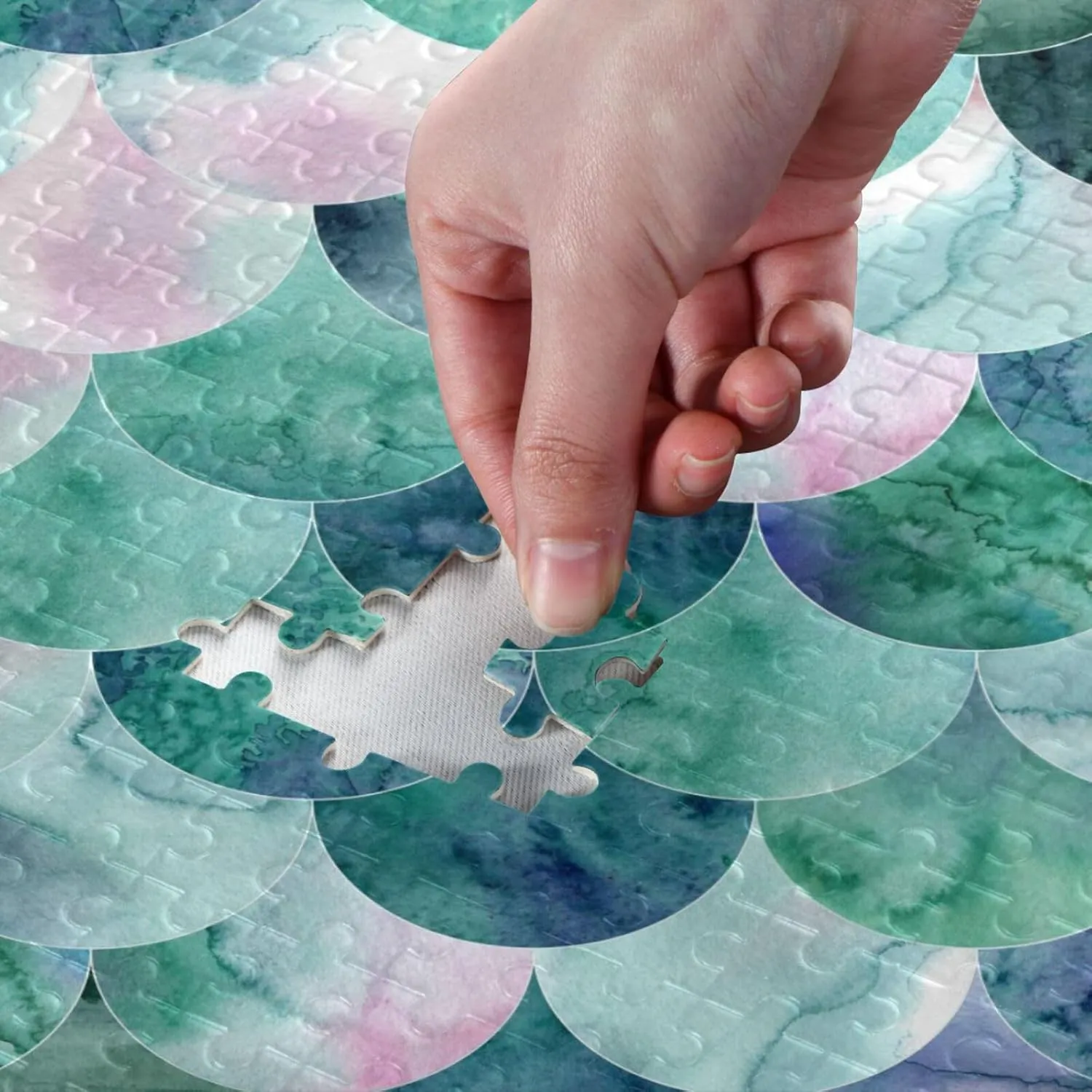 QUGRL Mermaid Fish Scale Jigsaw Puzzle 1000 Pieces for Adults Teens Mint Teal Watercolor DIY Wall Art Intellectual Decompressing Educational Fun Game