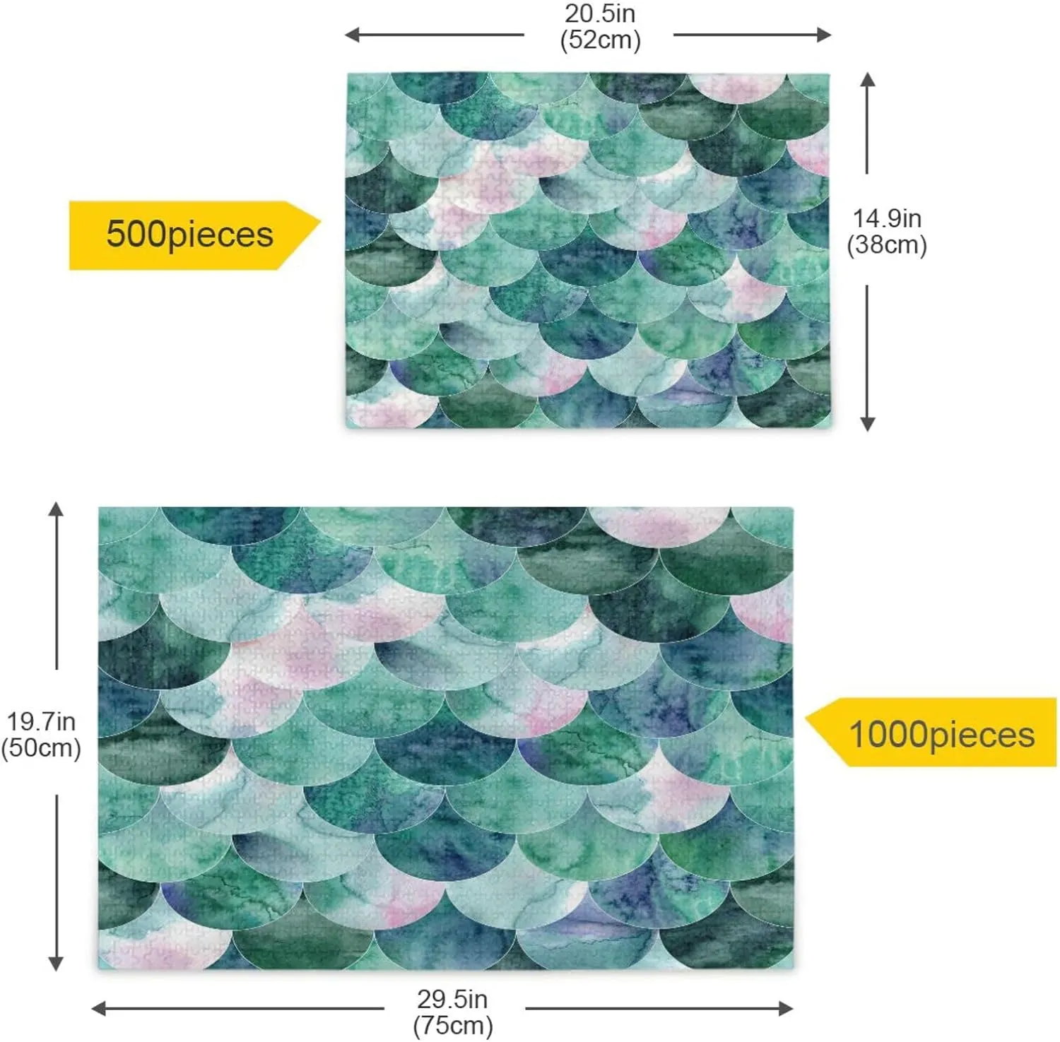 QUGRL Mermaid Fish Scale Jigsaw Puzzle 1000 Pieces for Adults Teens Mint Teal Watercolor DIY Wall Art Intellectual Decompressing Educational Fun Game