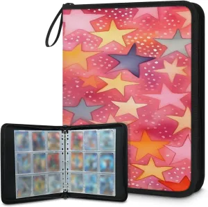 Quicksand Pentagram 3 Ring Trading Zipper Binder Strap, Trading Card Binder 9 Pocket, 900 Pockets Card Holder with 50 Removable Sleeves for Game Cards