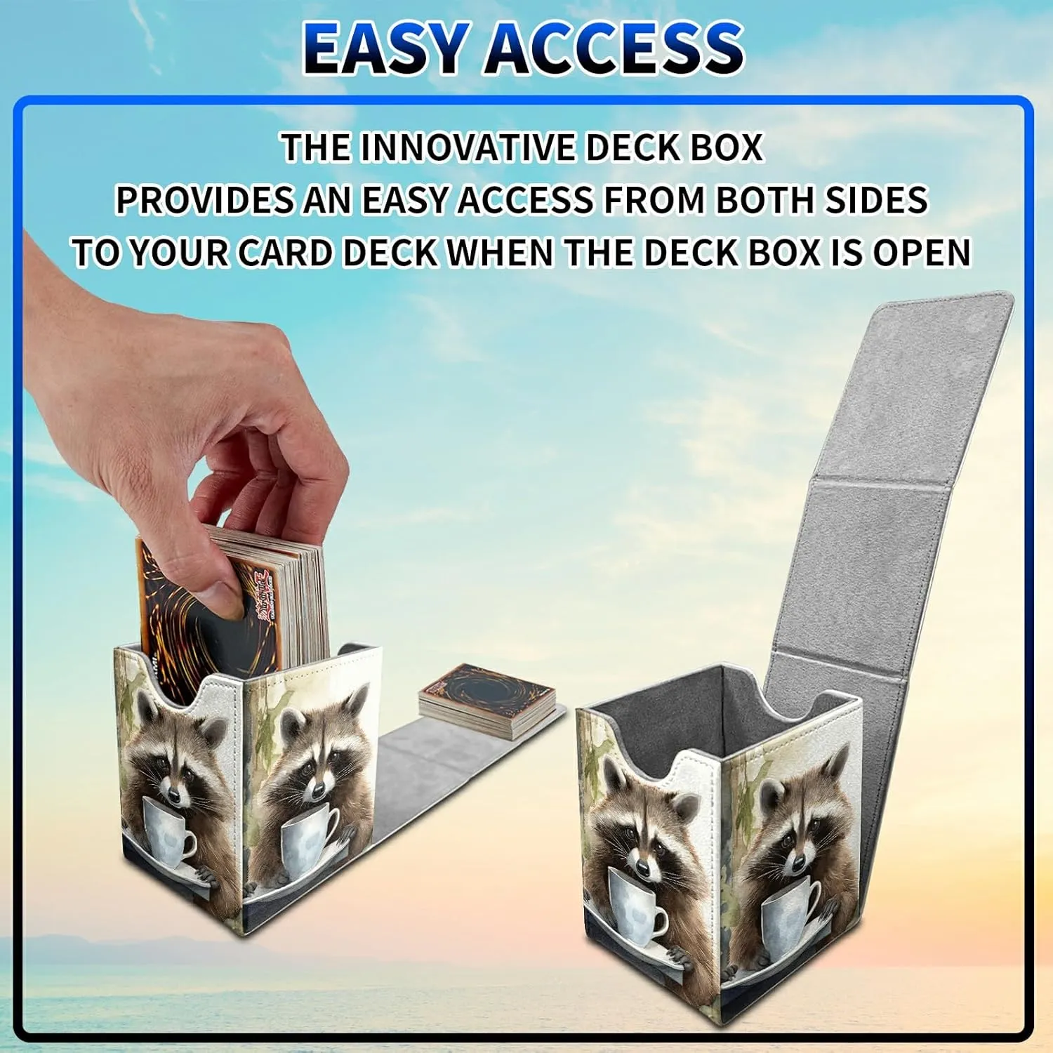 Raccoon Card Deck Box, MTG Commander Deck Box Card Deck Case for Trading Cards, 100  Sleeved Cards with PU Leather Magnetic Card Storage Box for TCG CCG Magic Cards