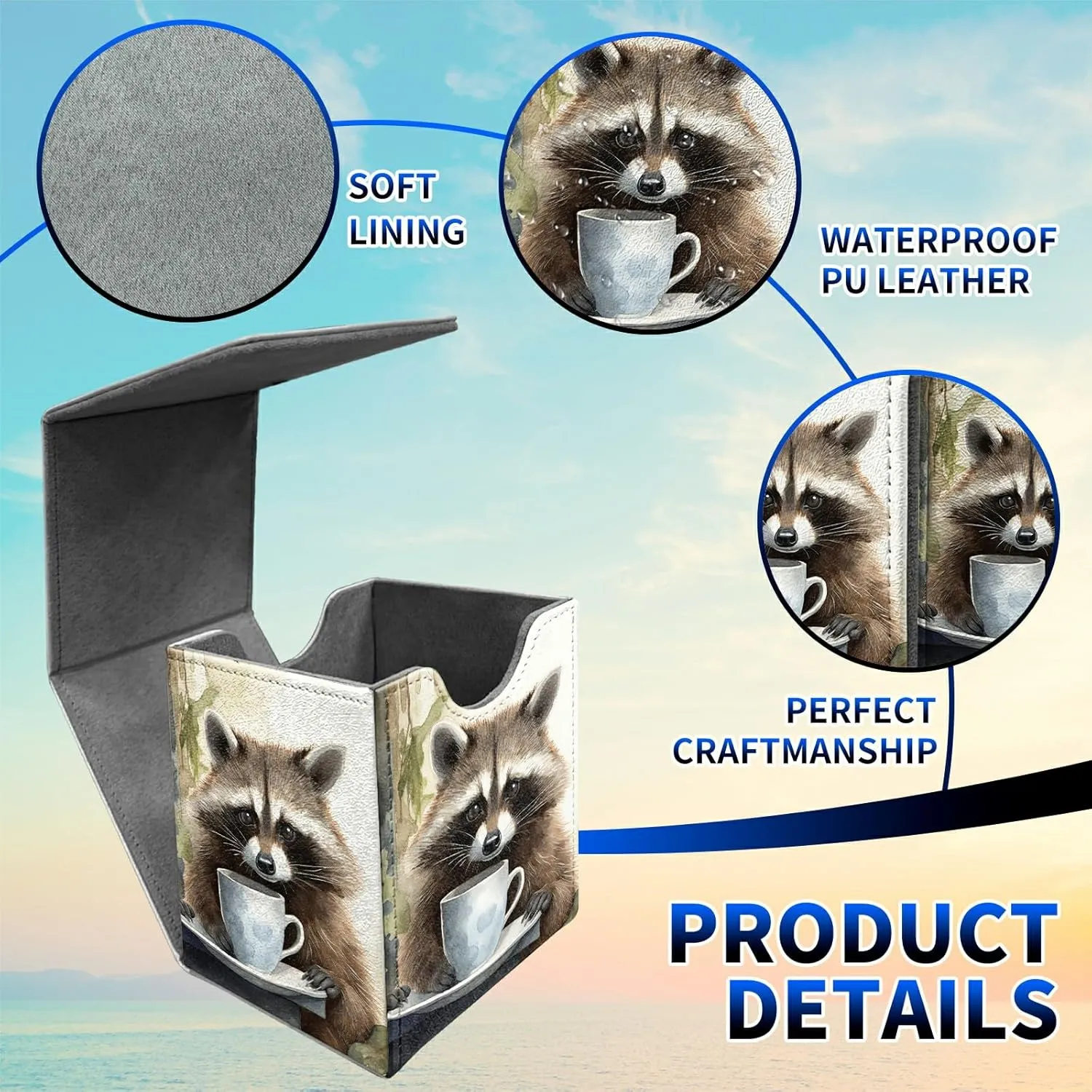 Raccoon Card Deck Box, MTG Commander Deck Box Card Deck Case for Trading Cards, 100  Sleeved Cards with PU Leather Magnetic Card Storage Box for TCG CCG Magic Cards