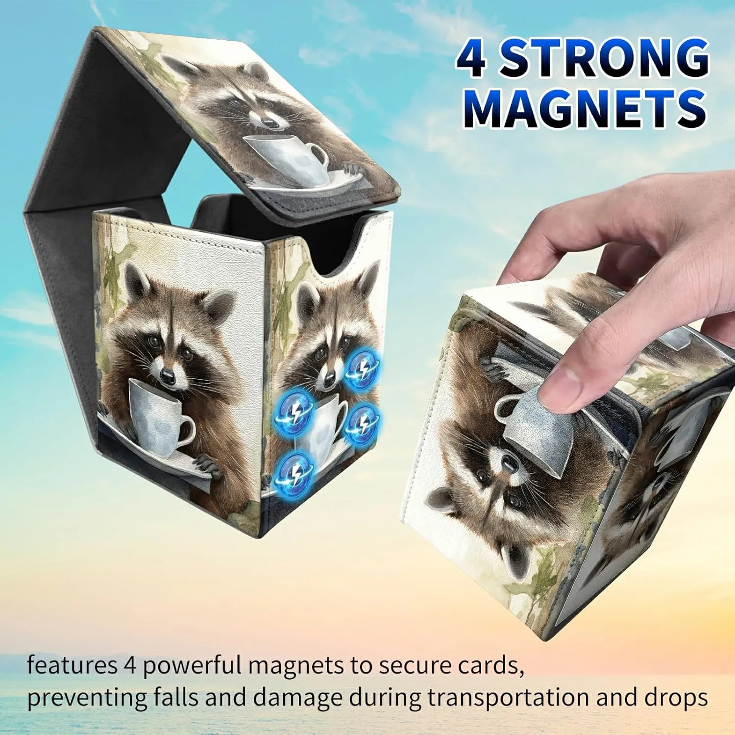 Raccoon Card Deck Box, MTG Commander Deck Box Card Deck Case for Trading Cards, 100  Sleeved Cards with PU Leather Magnetic Card Storage Box for TCG CCG Magic Cards