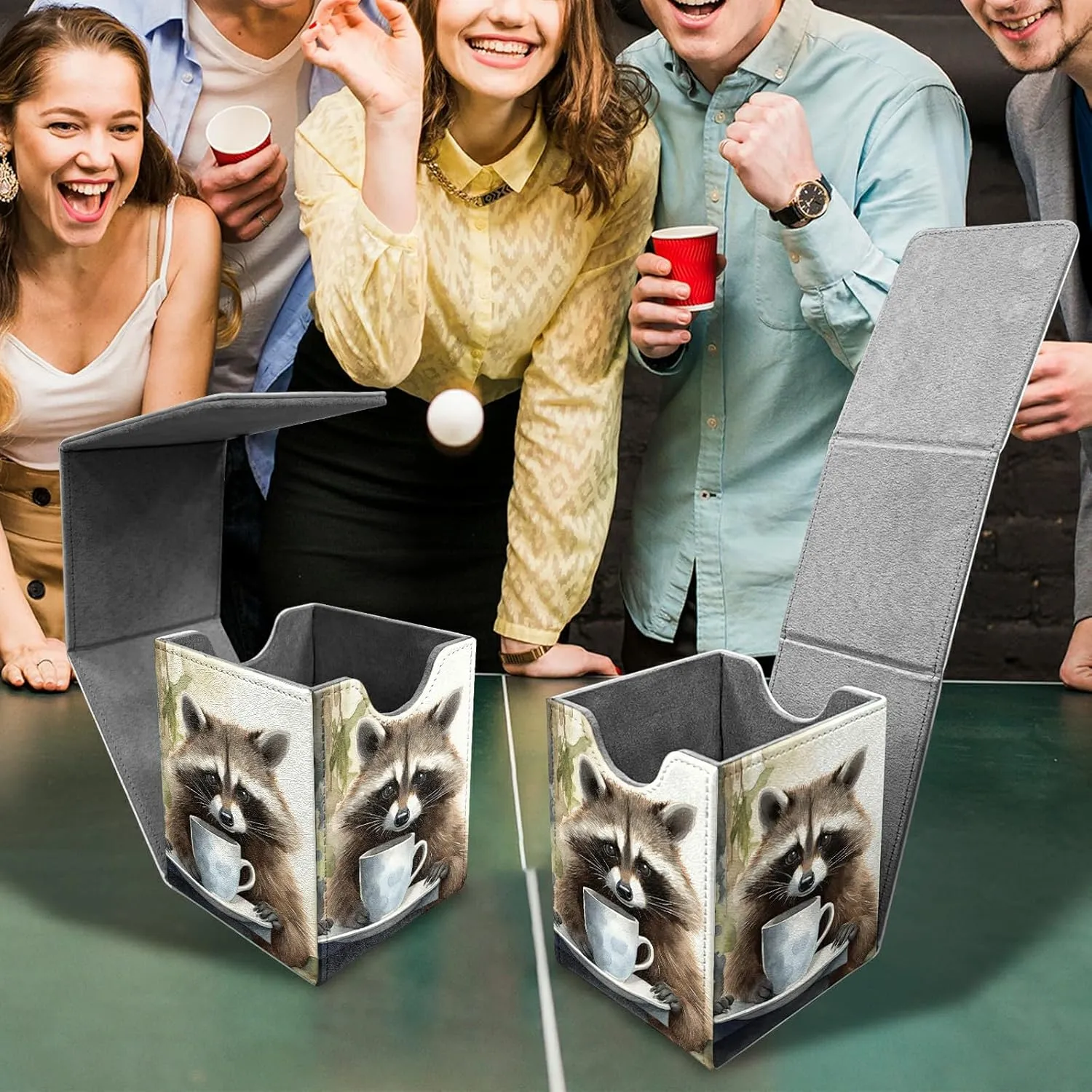 Raccoon Card Deck Box, MTG Commander Deck Box Card Deck Case for Trading Cards, 100  Sleeved Cards with PU Leather Magnetic Card Storage Box for TCG CCG Magic Cards