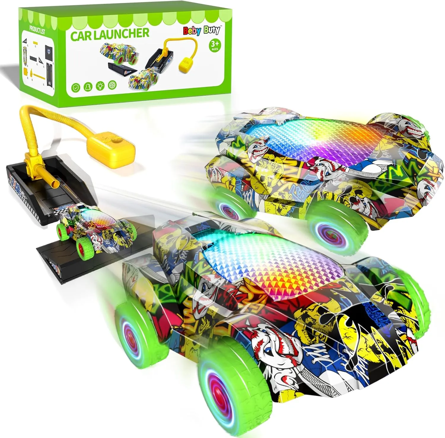 Race Cars Launcher Indoor Outdoor Game Toys for Kids Boys, Toys Gifts for 3 4 5 6 Year Old Boys, Ideas 3 4 5 6 Year Old Birthday Gifts, Outside Outdoor Toys for Kids Ages 3-5 4-8
