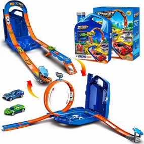 Race Track Toy Car Set with 2 Race Cars,2 in 1 Magic Tracks Style with Storage Box,Changeable Tracks Toys Birthday Gifts for Kids 3 4 5 6 7 8 Year Old Boys Girls (Blue)